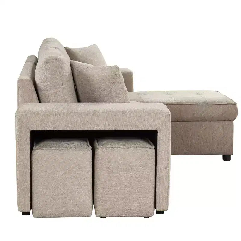 Divano letto sezionale a L reversibile da 104,5 pollici con chaise longue contenitore e 2 pouf - Divano letto convertibile a 3 posti per soggiorno