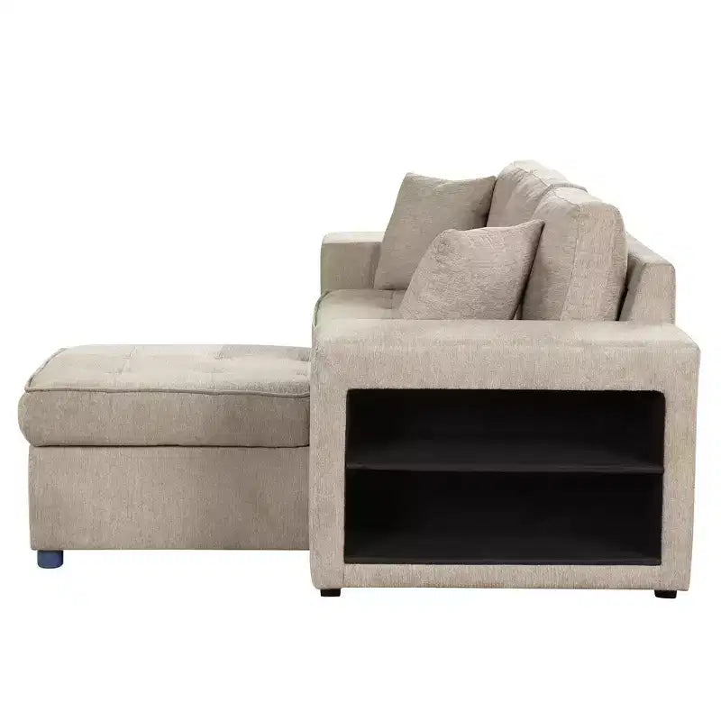 Divano letto sezionale a L reversibile da 104,5 pollici con chaise longue contenitore e 2 pouf - Divano letto convertibile a 3 posti per soggiorno