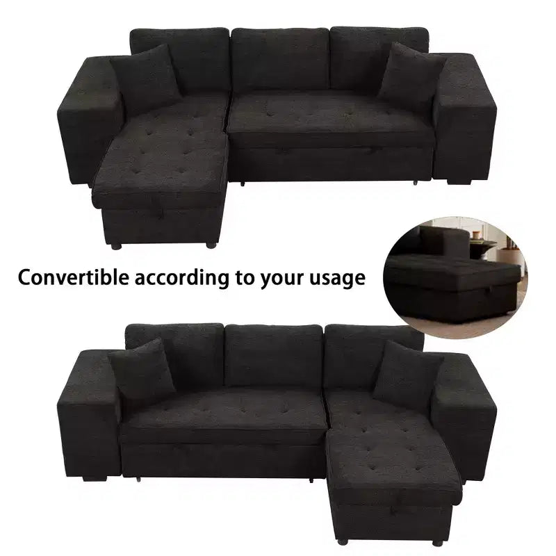 Divano letto sezionale a L reversibile da 104,5 pollici con chaise longue contenitore e 2 pouf - Divano letto convertibile a 3 posti per soggiorno