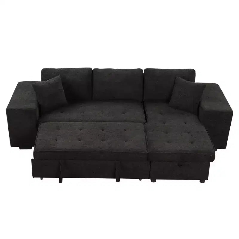 Divano letto sezionale a L reversibile da 104,5 pollici con chaise longue contenitore e 2 pouf - Divano letto convertibile a 3 posti per soggiorno