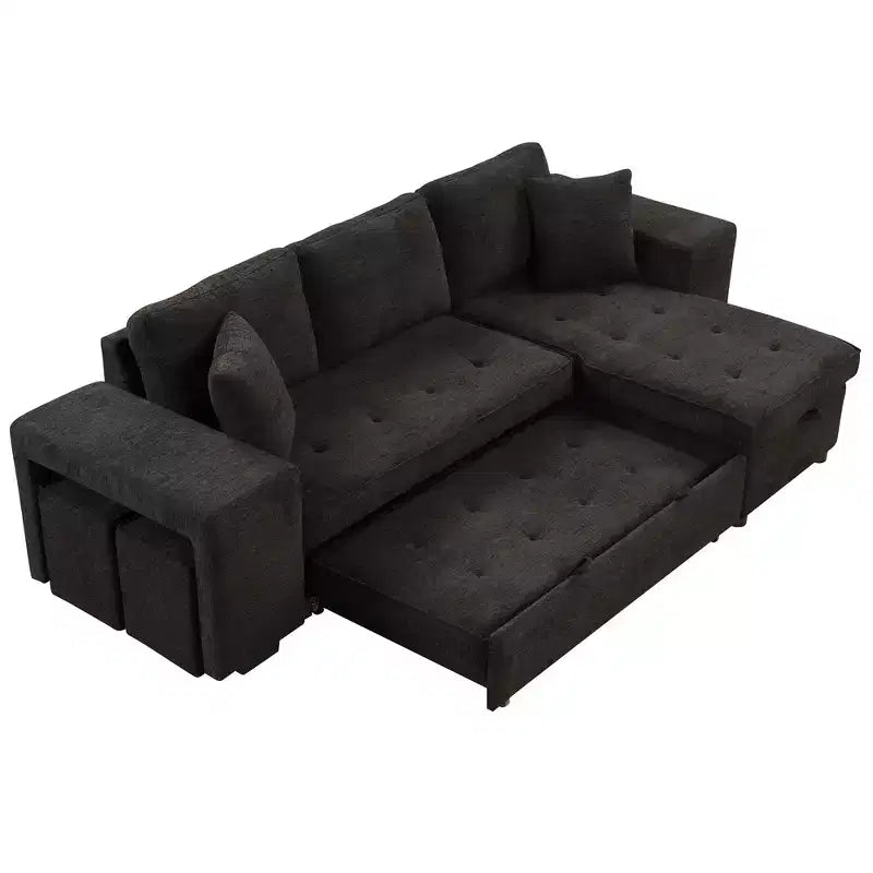 Divano letto sezionale a L reversibile da 104,5 pollici con chaise longue contenitore e 2 pouf - Divano letto convertibile a 3 posti per soggiorno
