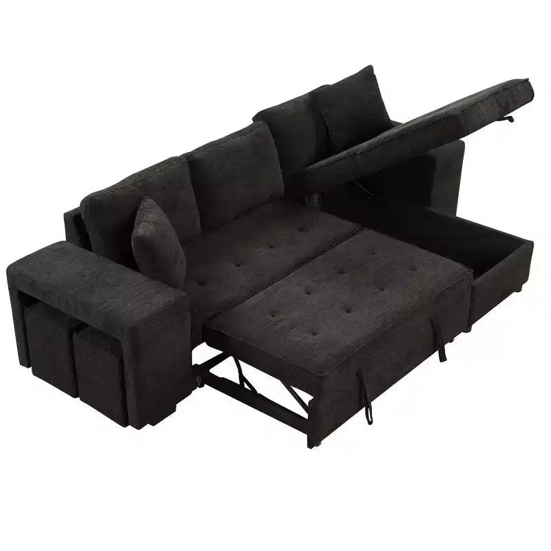 Divano letto sezionale a L reversibile da 104,5 pollici con chaise longue contenitore e 2 pouf - Divano letto convertibile a 3 posti per soggiorno