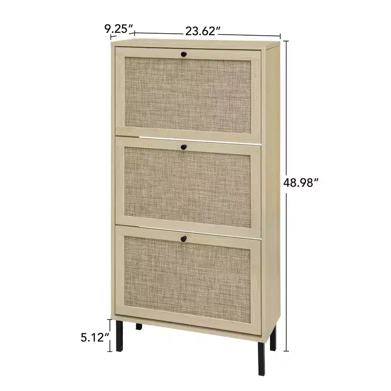 Vatros Rattan Scarpiera a 3 Ante Mobile Portascarpe Moderno Autoportante