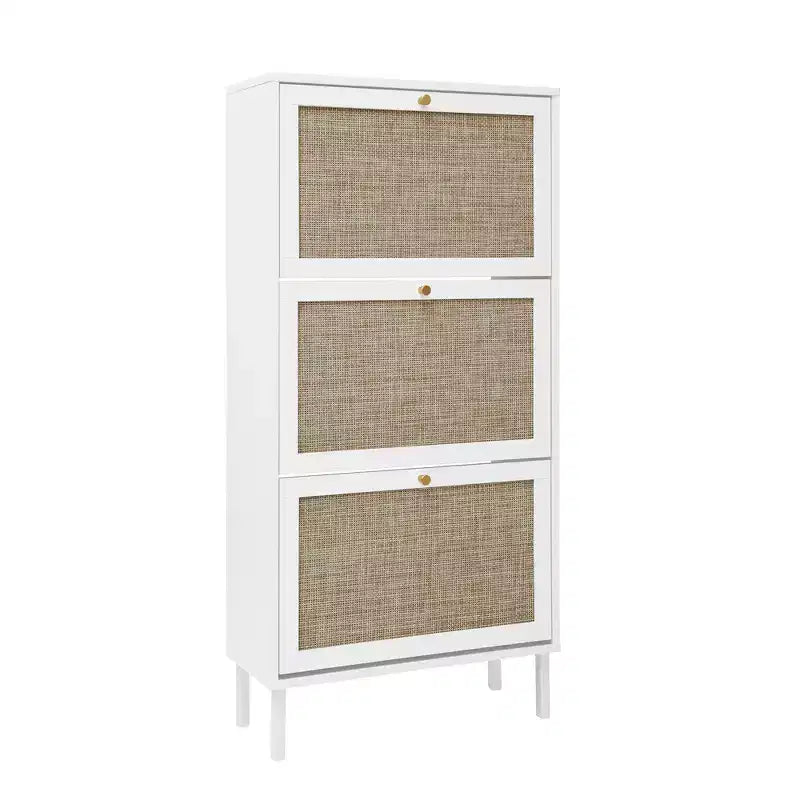 Vatros Rattan Scarpiera a 3 Ante Mobile Portascarpe Moderno Autoportante