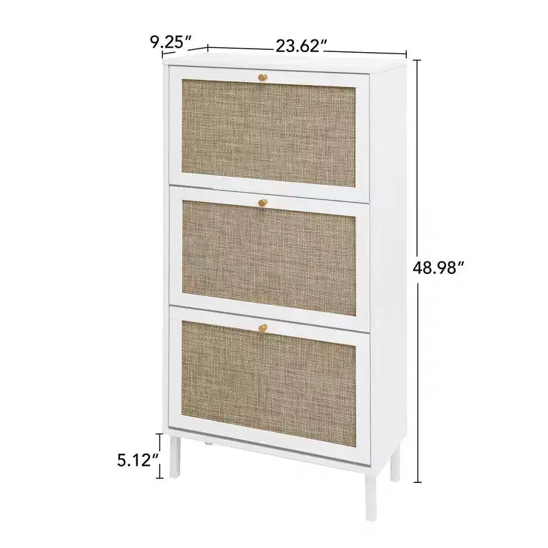 Vatros Rattan Scarpiera a 3 Ante Mobile Portascarpe Moderno Autoportante