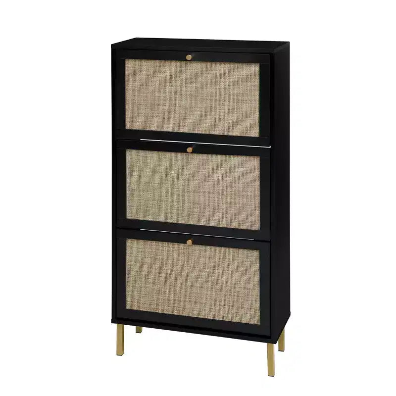 Vatros Rattan Scarpiera a 3 Ante Mobile Portascarpe Moderno Autoportante