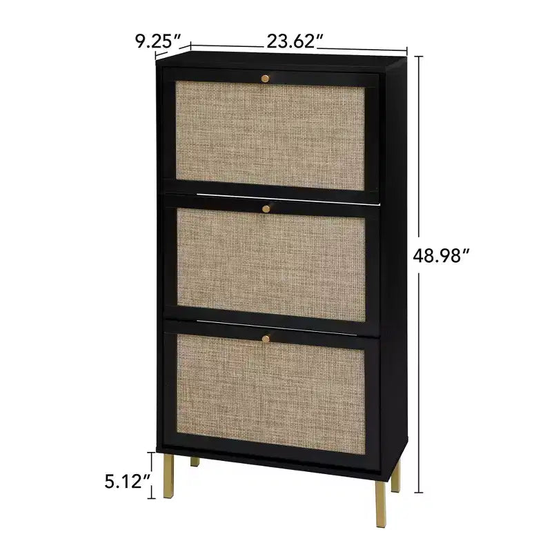 Vatros Rattan Scarpiera a 3 Ante Mobile Portascarpe Moderno Autoportante