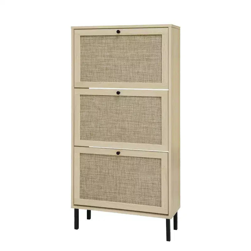 Vatros Rattan Scarpiera a 3 Ante Mobile Portascarpe Moderno Autoportante
