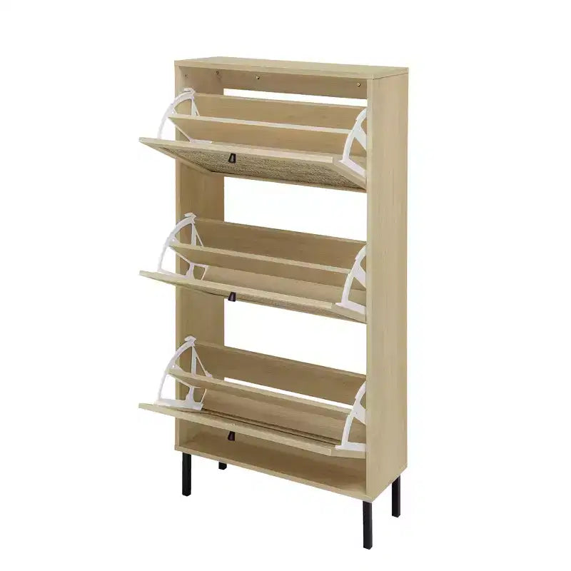 Vatros Rattan Scarpiera a 3 Ante Mobile Portascarpe Moderno Autoportante