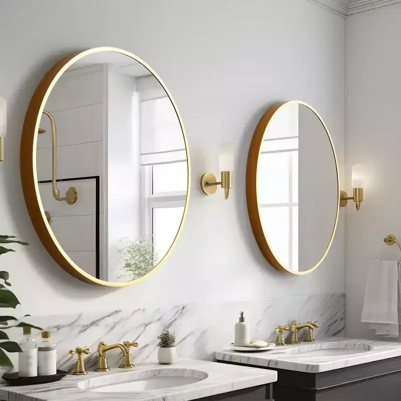 Specchio da Parete Circolare con Bordo Sottile Color Oro, Lega di Alluminio