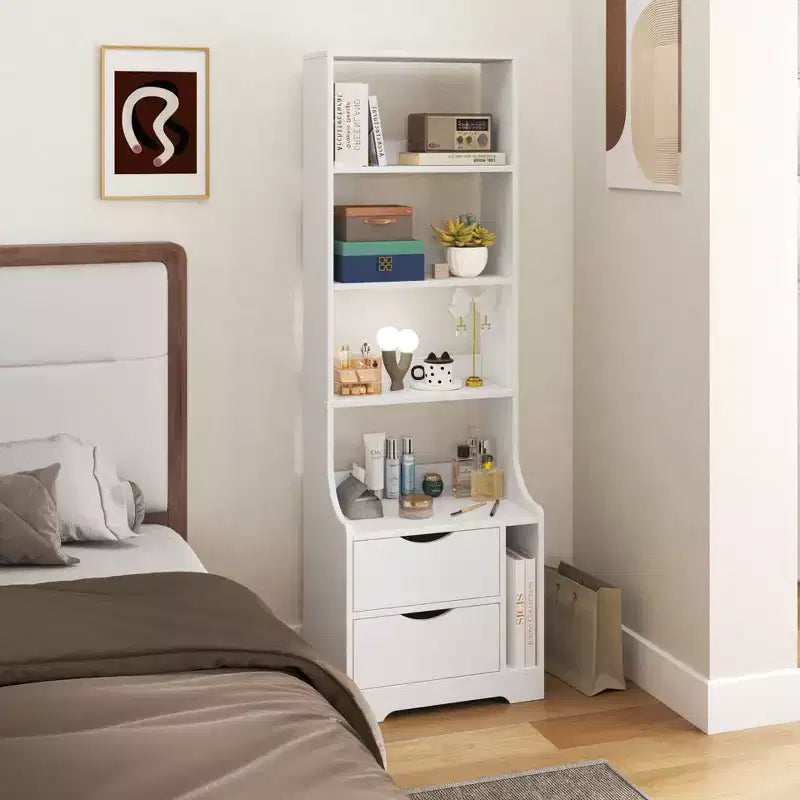Comodini CLIHOME con Scaffale, Cassettiera con 2 Cassetti Contenitori per Camera da Letto
