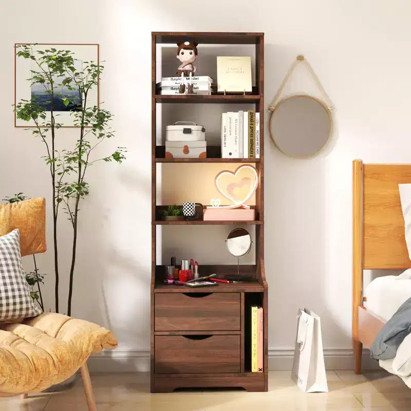 Comodini CLIHOME con Scaffale, Cassettiera con 2 Cassetti Contenitori per Camera da Letto