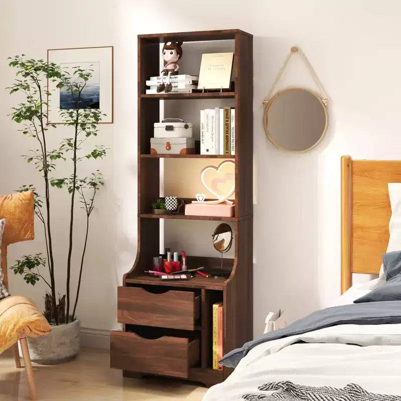 Comodini CLIHOME con Scaffale, Cassettiera con 2 Cassetti Contenitori per Camera da Letto