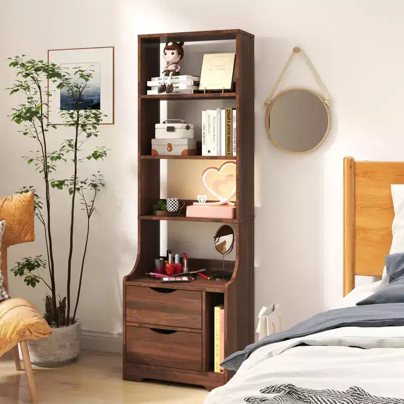 Comodini CLIHOME con Scaffale, Cassettiera con 2 Cassetti Contenitori per Camera da Letto