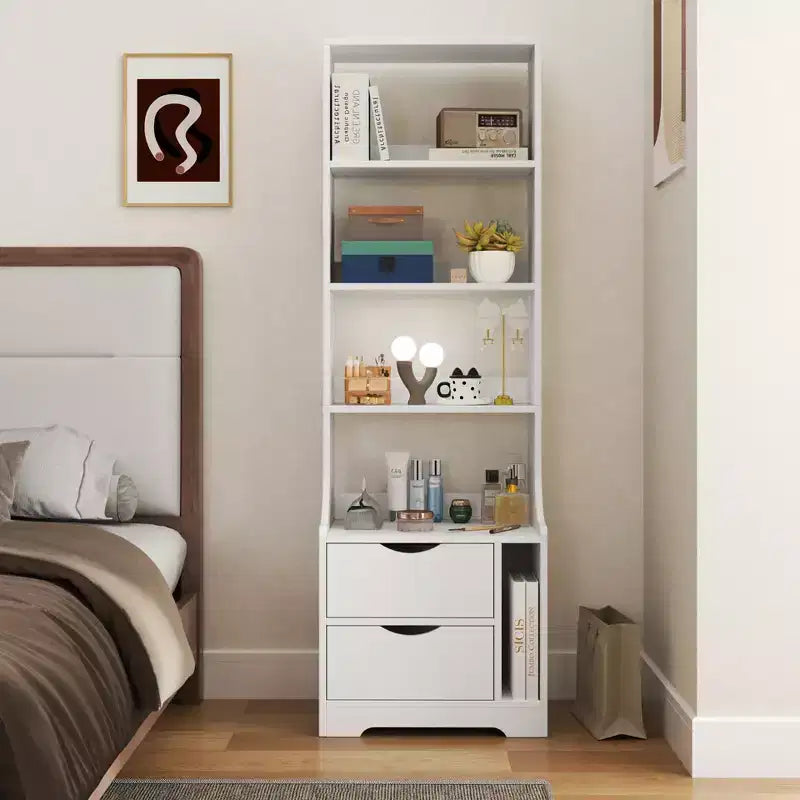 Comodini CLIHOME con Scaffale, Cassettiera con 2 Cassetti Contenitori per Camera da Letto