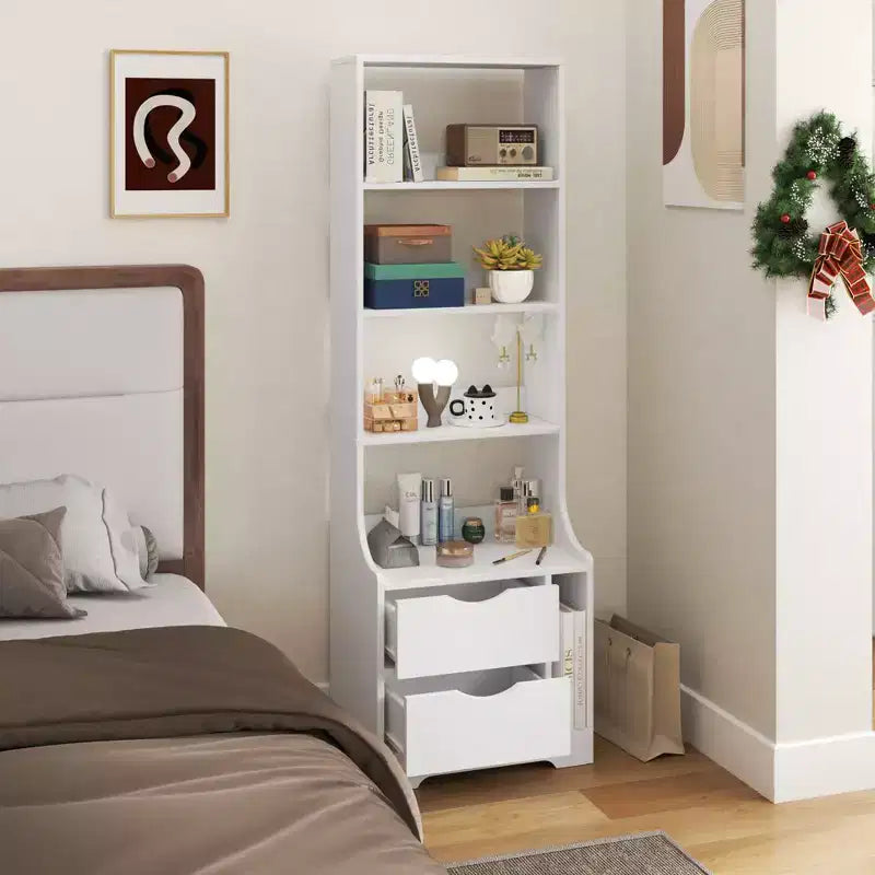 Comodini CLIHOME con Scaffale, Cassettiera con 2 Cassetti Contenitori per Camera da Letto