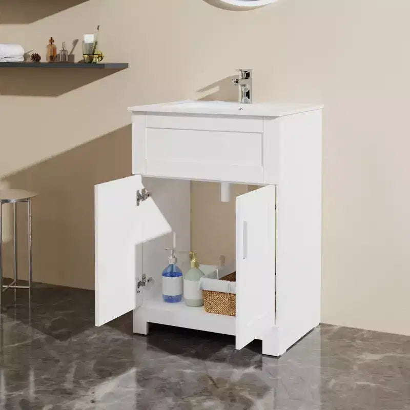 Mobile lavatoio bagno con lavandino 60 cm, bianco