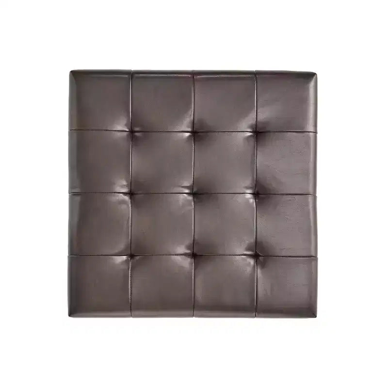 GDFStudio Kilbourne Pouf Contenitore Capitonnè in Ecopelle con Ripiano, Marrone/Marrone Scuro