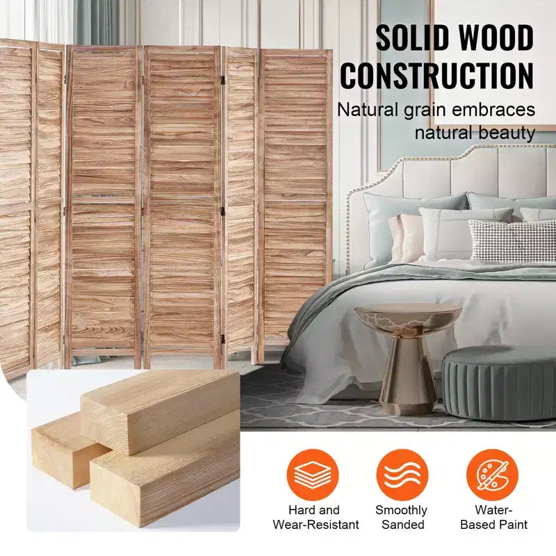 VEVOR Divisorio in Legno, Divisorio Pieghevole a 8 Pannelli, Schermo per Privacy, Divisorio Interno con Persianatura, Altezza 170 cm, Divisorio Decorativo Portatile