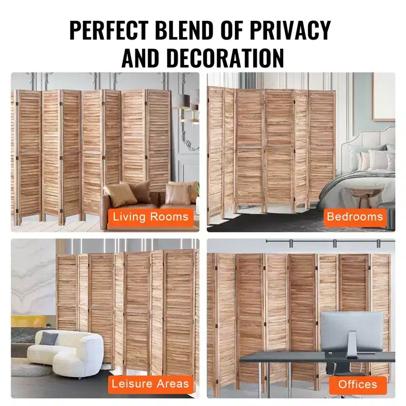 VEVOR Divisorio in Legno, Divisorio Pieghevole a 8 Pannelli, Schermo per Privacy, Divisorio Interno con Persianatura, Altezza 170 cm, Divisorio Decorativo Portatile