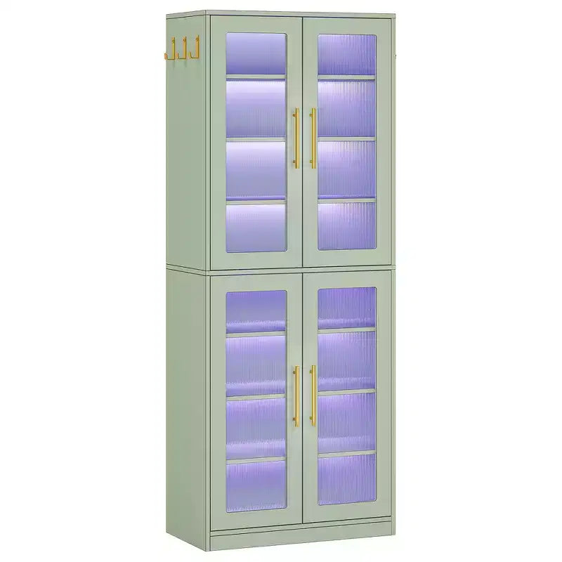 Libreria bianca MAYEERTY con luci LED, mobile espositivo con ante in acrilico e luce RGB controllabile da remoto