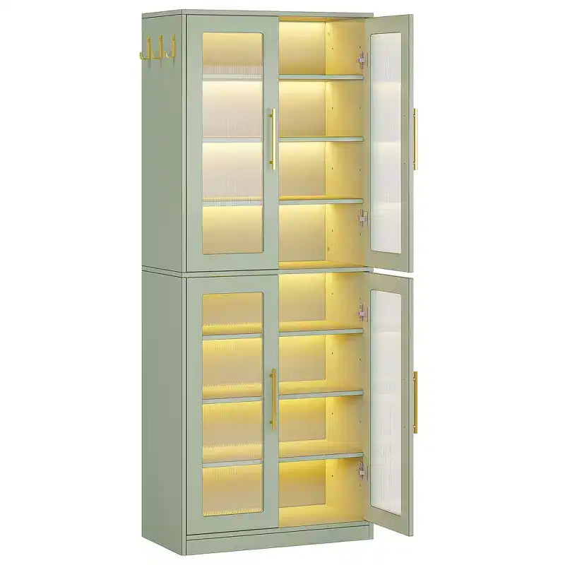Libreria bianca MAYEERTY con luci LED, mobile espositivo con ante in acrilico e luce RGB controllabile da remoto