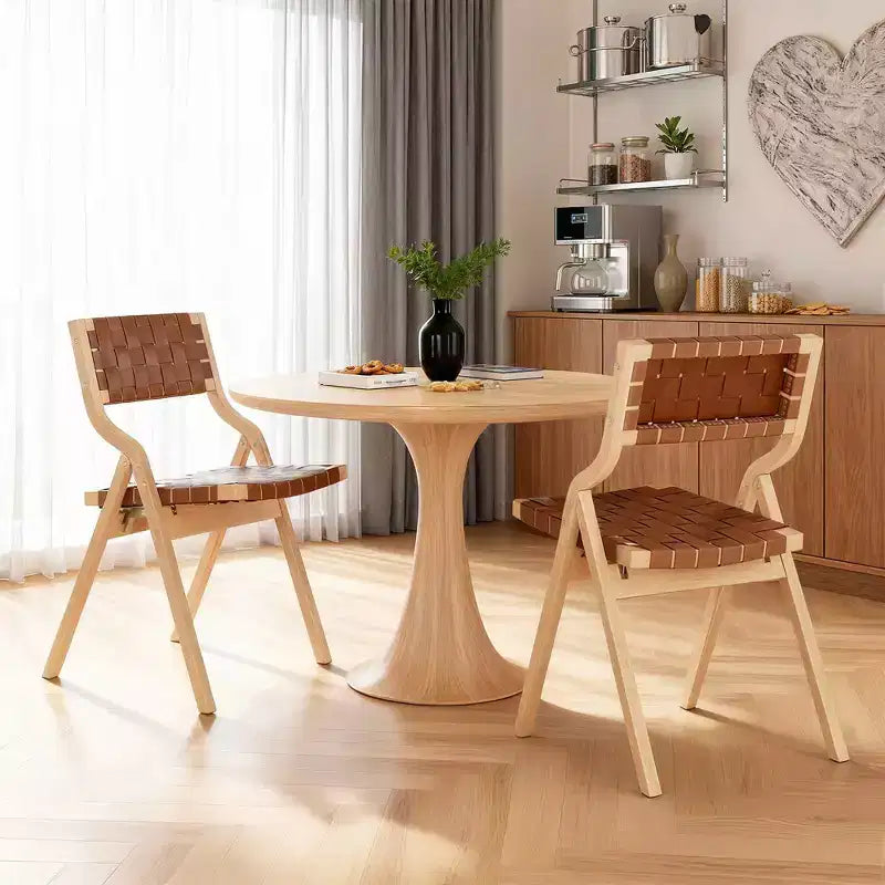 MAYEERTY Set di 2 sedie da pranzo pieghevoli e impilabili in legno per sala da pranzo, seduta e schienale intrecciati, Beige - Naturale