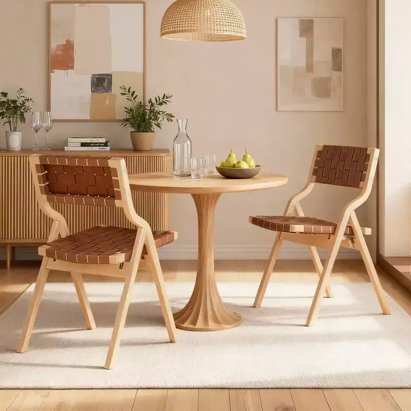 MAYEERTY Set di 2 sedie da pranzo pieghevoli e impilabili in legno per sala da pranzo, seduta e schienale intrecciati, Beige - Naturale