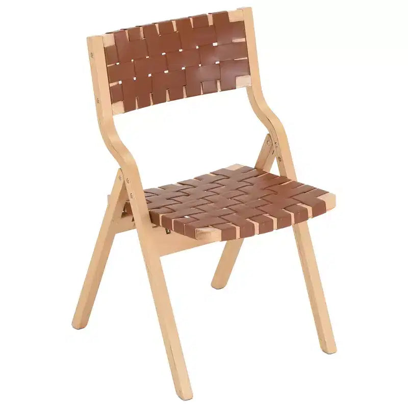 MAYEERTY Set di 2 sedie da pranzo pieghevoli e impilabili in legno per sala da pranzo, seduta e schienale intrecciati, Beige - Naturale