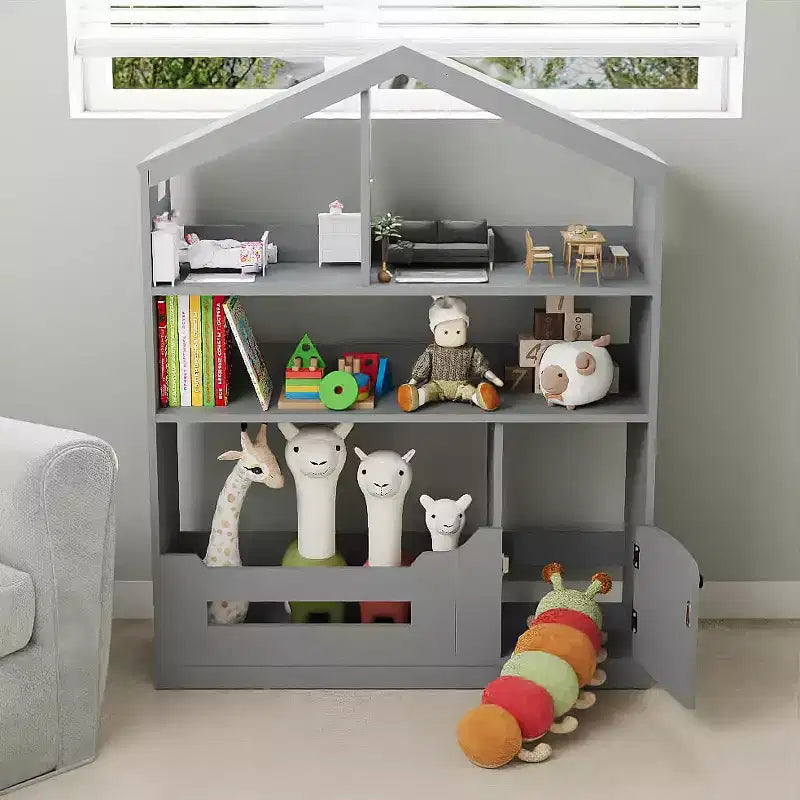 Libreria per bambini, Organizer per giocattoli, Libreria in legno per bambini con luce con sensore di movimento, Libreria a casetta per sala giochi, camera da letto, cameretta, aula