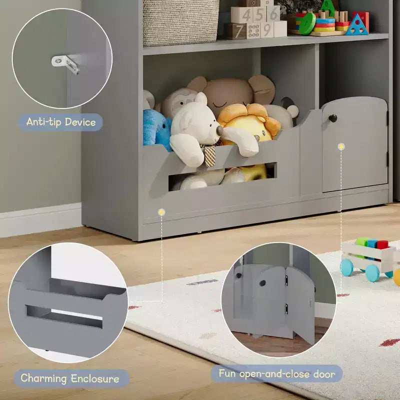 Libreria per bambini, Organizer per giocattoli, Libreria in legno per bambini con luce con sensore di movimento, Libreria a casetta per sala giochi, camera da letto, cameretta, aula