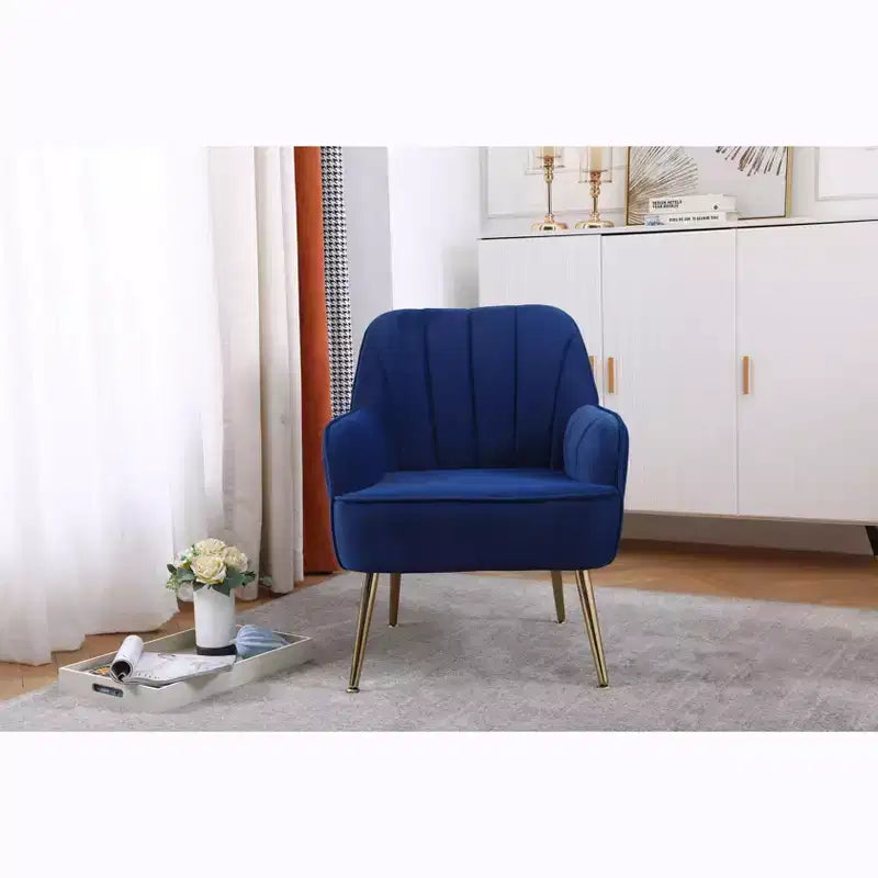 Okak Moderna Poltrona da Salotto in Velluto con Braccioli Imbottiti e Gambe in Legno Dorato, in Stile Mid-Century, per Sala Lettura e Camera da Letto