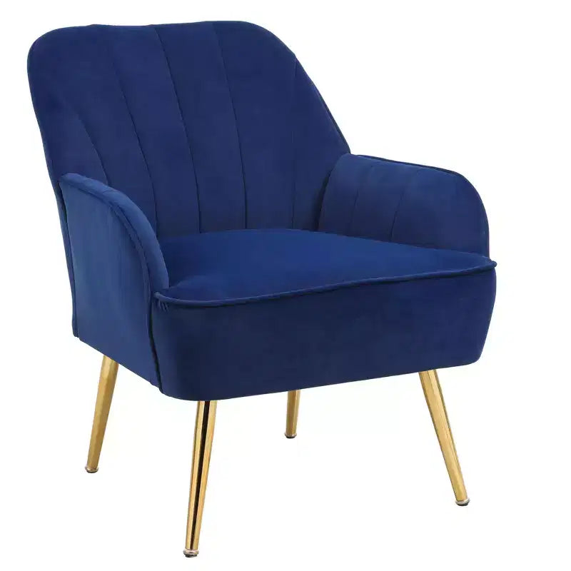 Okak Moderna Poltrona da Salotto in Velluto con Braccioli Imbottiti e Gambe in Legno Dorato, in Stile Mid-Century, per Sala Lettura e Camera da Letto