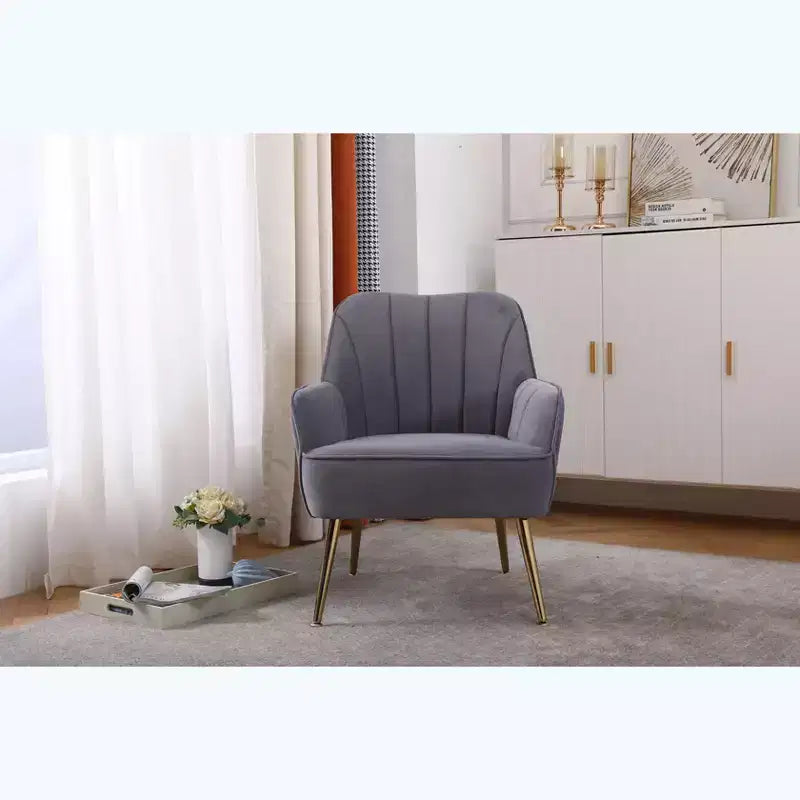 Okak Moderna Poltrona da Salotto in Velluto con Braccioli Imbottiti e Gambe in Legno Dorato, in Stile Mid-Century, per Sala Lettura e Camera da Letto