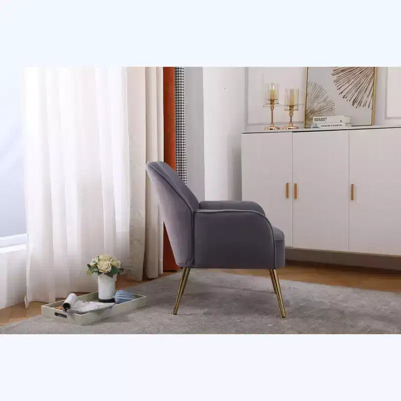 Okak Moderna Poltrona da Salotto in Velluto con Braccioli Imbottiti e Gambe in Legno Dorato, in Stile Mid-Century, per Sala Lettura e Camera da Letto