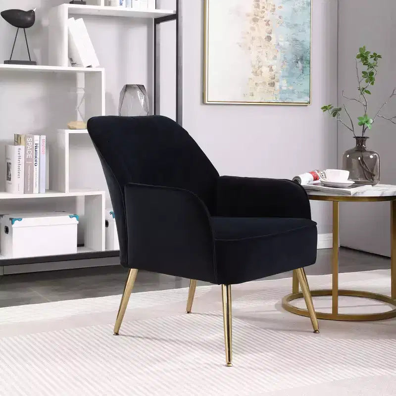 Okak Moderna Poltrona da Salotto in Velluto con Braccioli Imbottiti e Gambe in Legno Dorato, in Stile Mid-Century, per Sala Lettura e Camera da Letto