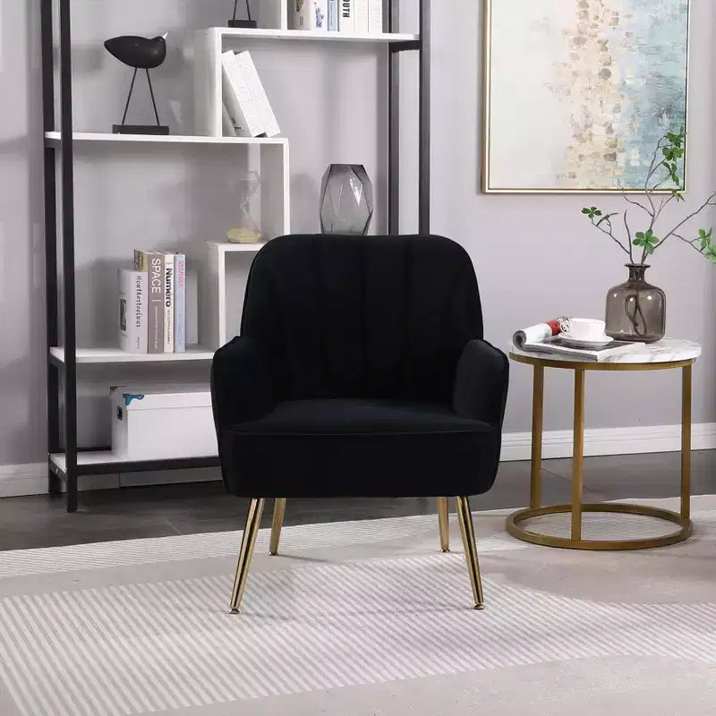 Okak Moderna Poltrona da Salotto in Velluto con Braccioli Imbottiti e Gambe in Legno Dorato, in Stile Mid-Century, per Sala Lettura e Camera da Letto