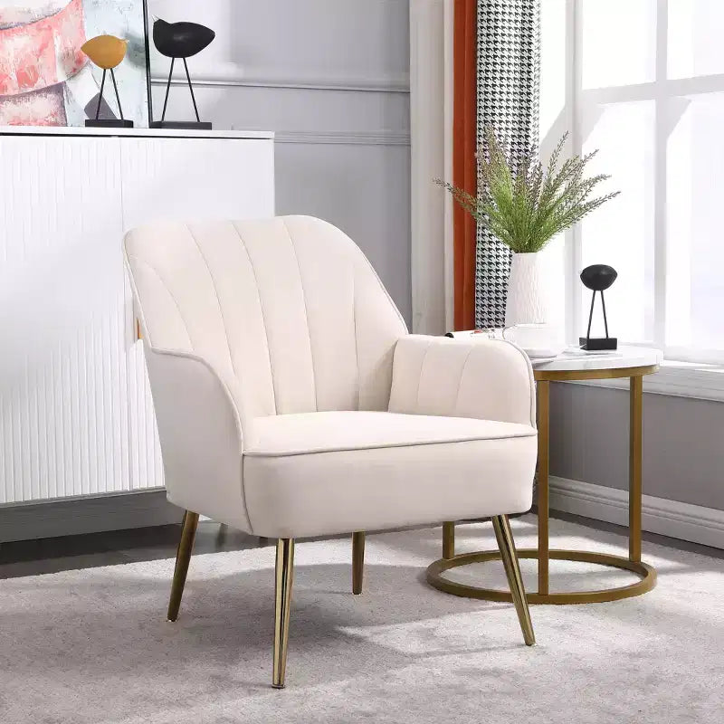Okak Moderna Poltrona da Salotto in Velluto con Braccioli Imbottiti e Gambe in Legno Dorato, in Stile Mid-Century, per Sala Lettura e Camera da Letto