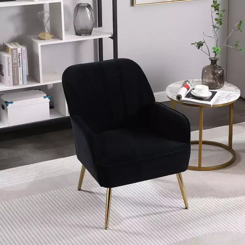 Okak Moderna Poltrona da Salotto in Velluto con Braccioli Imbottiti e Gambe in Legno Dorato, in Stile Mid-Century, per Sala Lettura e Camera da Letto