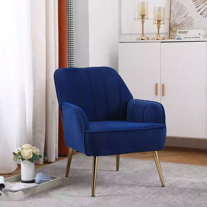 Okak Moderna Poltrona da Salotto in Velluto con Braccioli Imbottiti e Gambe in Legno Dorato, in Stile Mid-Century, per Sala Lettura e Camera da Letto