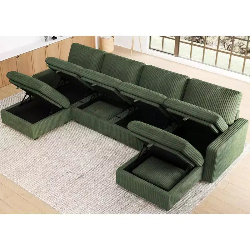 Divano componibile a 6 posti a forma di U Belffin - Divano modulare in velluto a coste con pouf contenitore e design convertibile