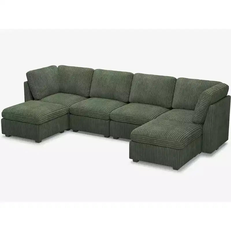 Divano componibile a 6 posti a forma di U Belffin - Divano modulare in velluto a coste con pouf contenitore e design convertibile