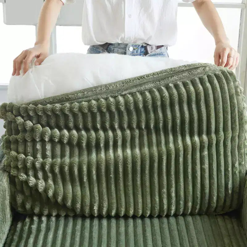 Divano componibile a 6 posti a forma di U Belffin - Divano modulare in velluto a coste con pouf contenitore e design convertibile