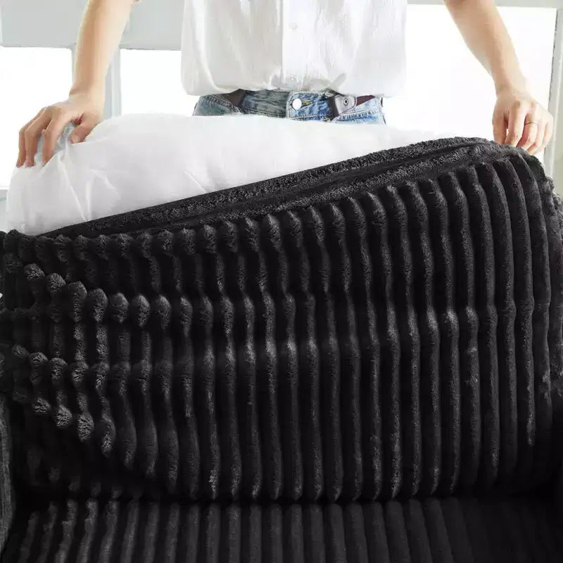 Divano componibile a 6 posti a forma di U Belffin - Divano modulare in velluto a coste con pouf contenitore e design convertibile