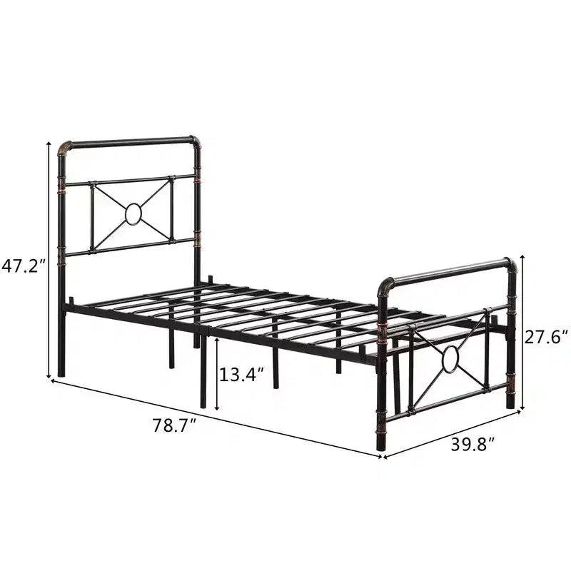 Karl Home Struttura letto in ferro a tubi con design a croce, una piazza e mezza, stile moderno