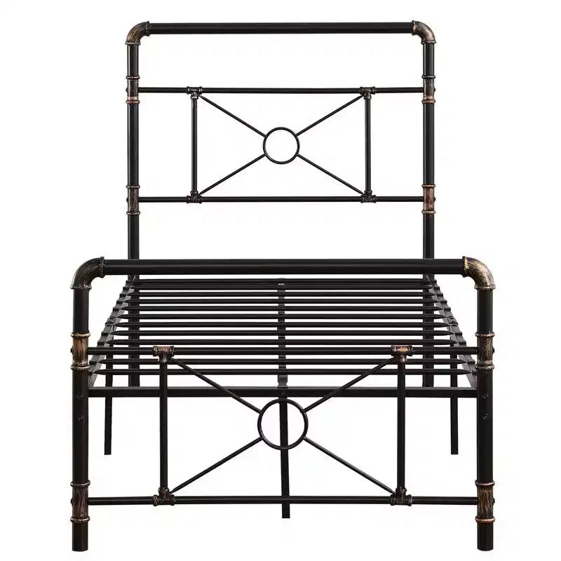 Karl Home Struttura letto in ferro a tubi con design a croce, una piazza e mezza, stile moderno