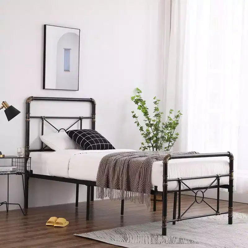 Karl Home Struttura letto in ferro a tubi con design a croce, una piazza e mezza, stile moderno