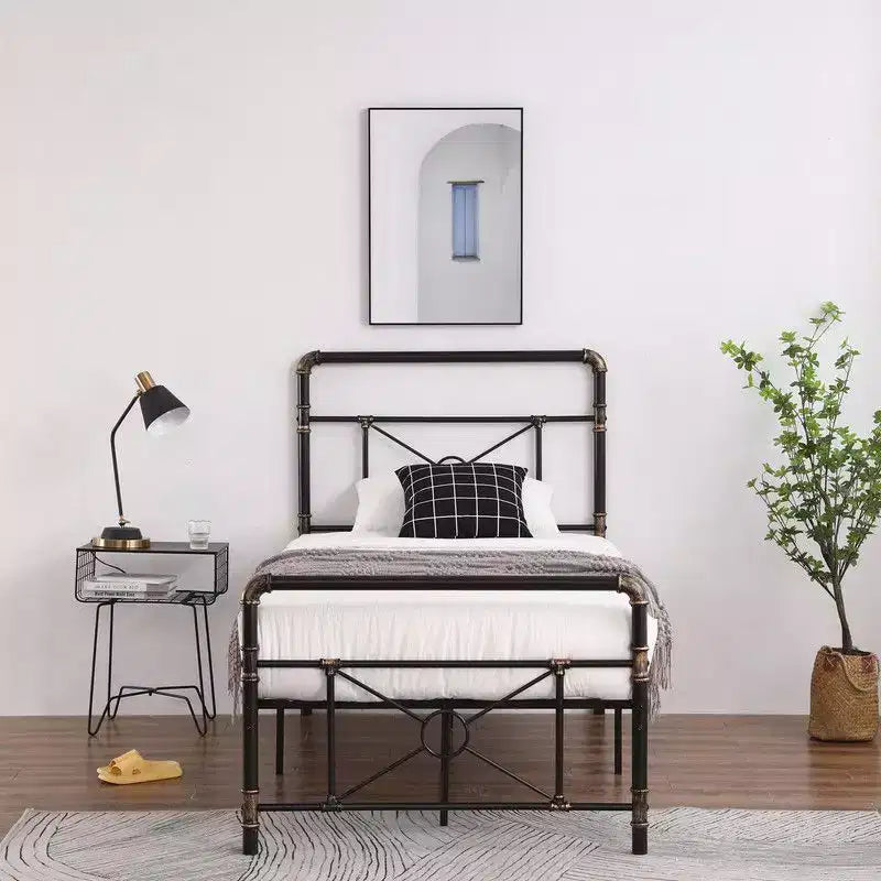 Karl Home Struttura letto in ferro a tubi con design a croce, una piazza e mezza, stile moderno