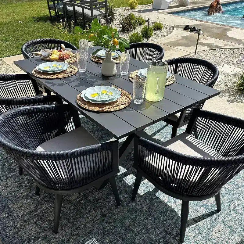 PURPLE LEAF Patio Dining Set All-Weather Wicker Aluminium Outdoor Table and Chairs Set for Backyard Decor Kitchen Modern Furniture Set