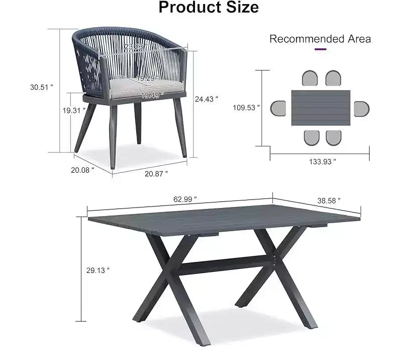 PURPLE LEAF Patio Dining Set All-Weather Wicker Aluminium Outdoor Table and Chairs Set for Backyard Decor Kitchen Modern Furniture Set